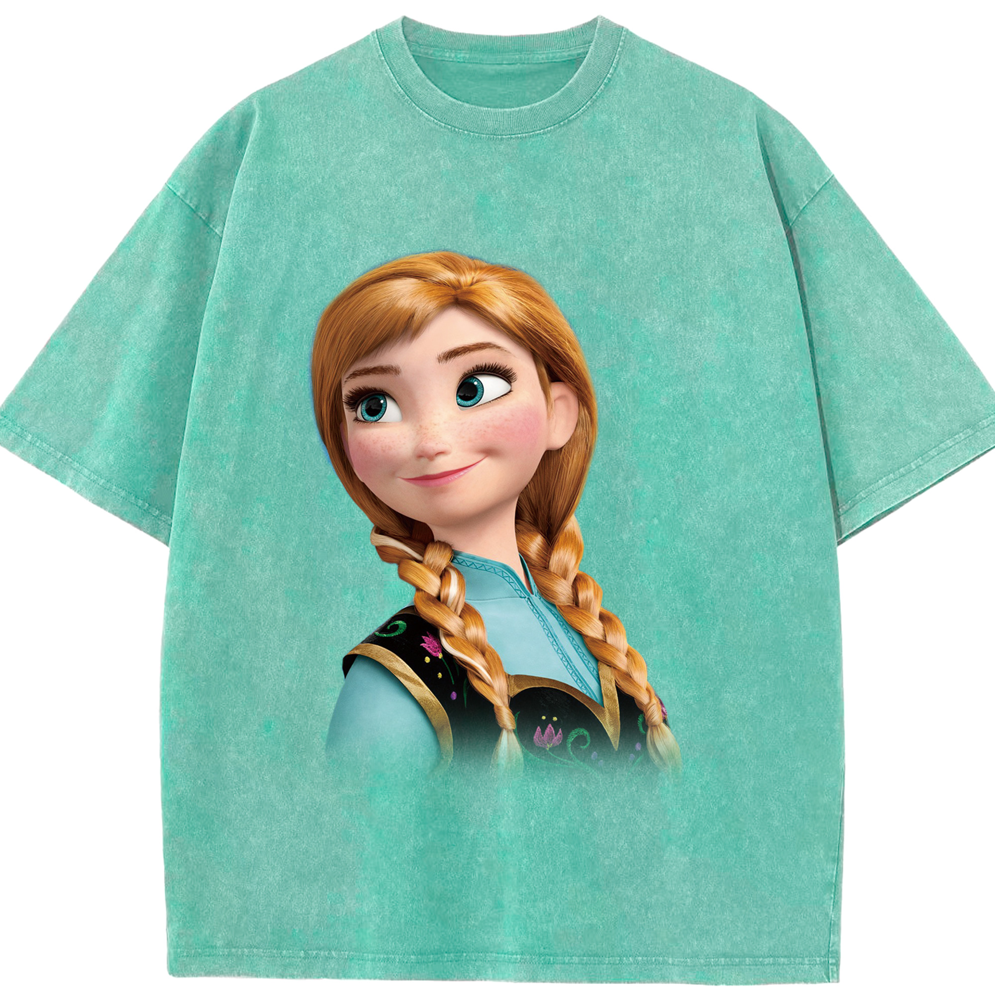 （画像用） アナと雪の女王 アンナ エルサ Frozen Anna Elsa 綿100% ヴィンテージ風 半袖Tシャツ（フロントプリント）